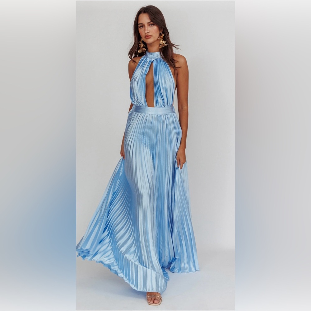 Monarch Pleated Satin Maxi Dress